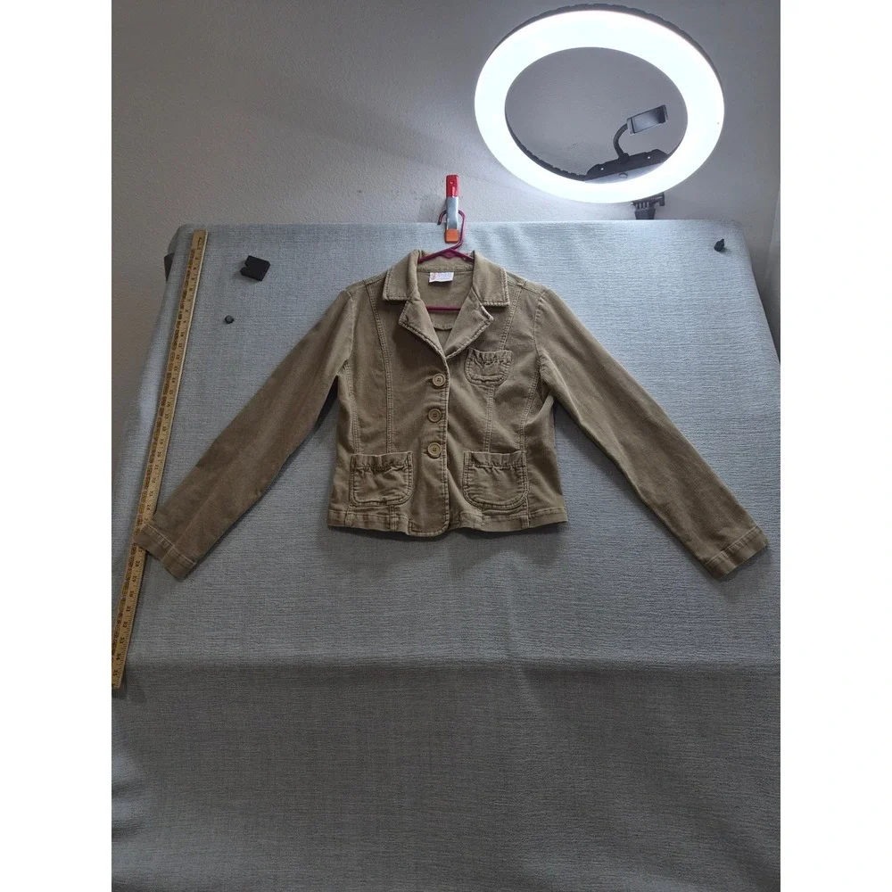 Bill Blass Corduroy Blazer Jacket Womens L Petite Brown Cotton Single Breasted